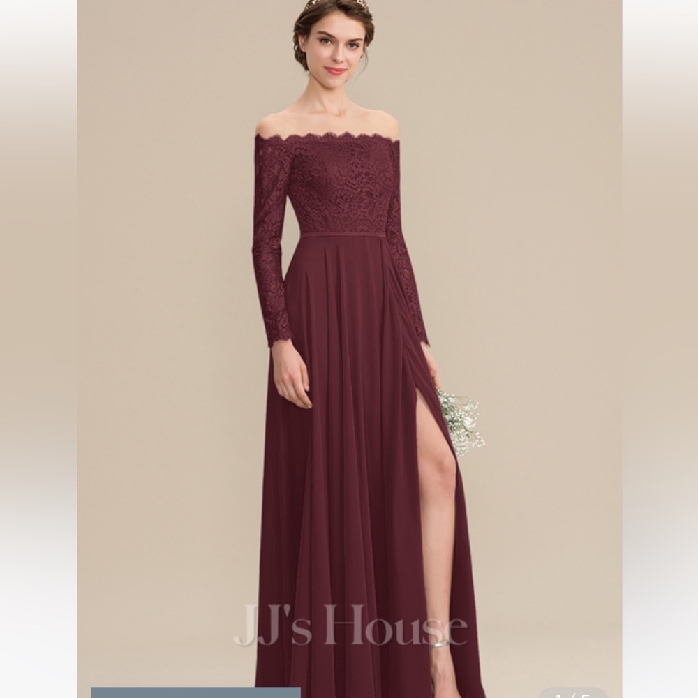 JJ House A line off the shoulder bridesmaid’s dress in Cabernet size 12